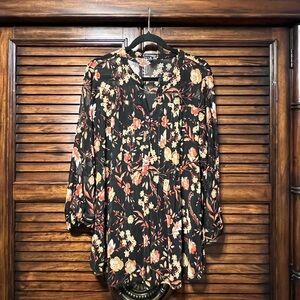 Ava & Grace Black Floral Lined  Blouse Size 2X Fall Fashion, Autumn.🍂 🍁